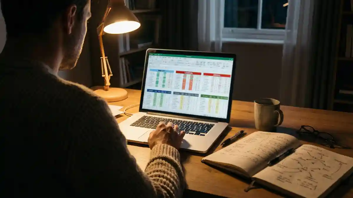 Analista sportivo che studia statistiche di calcio per elaborare pronostici sulle partite