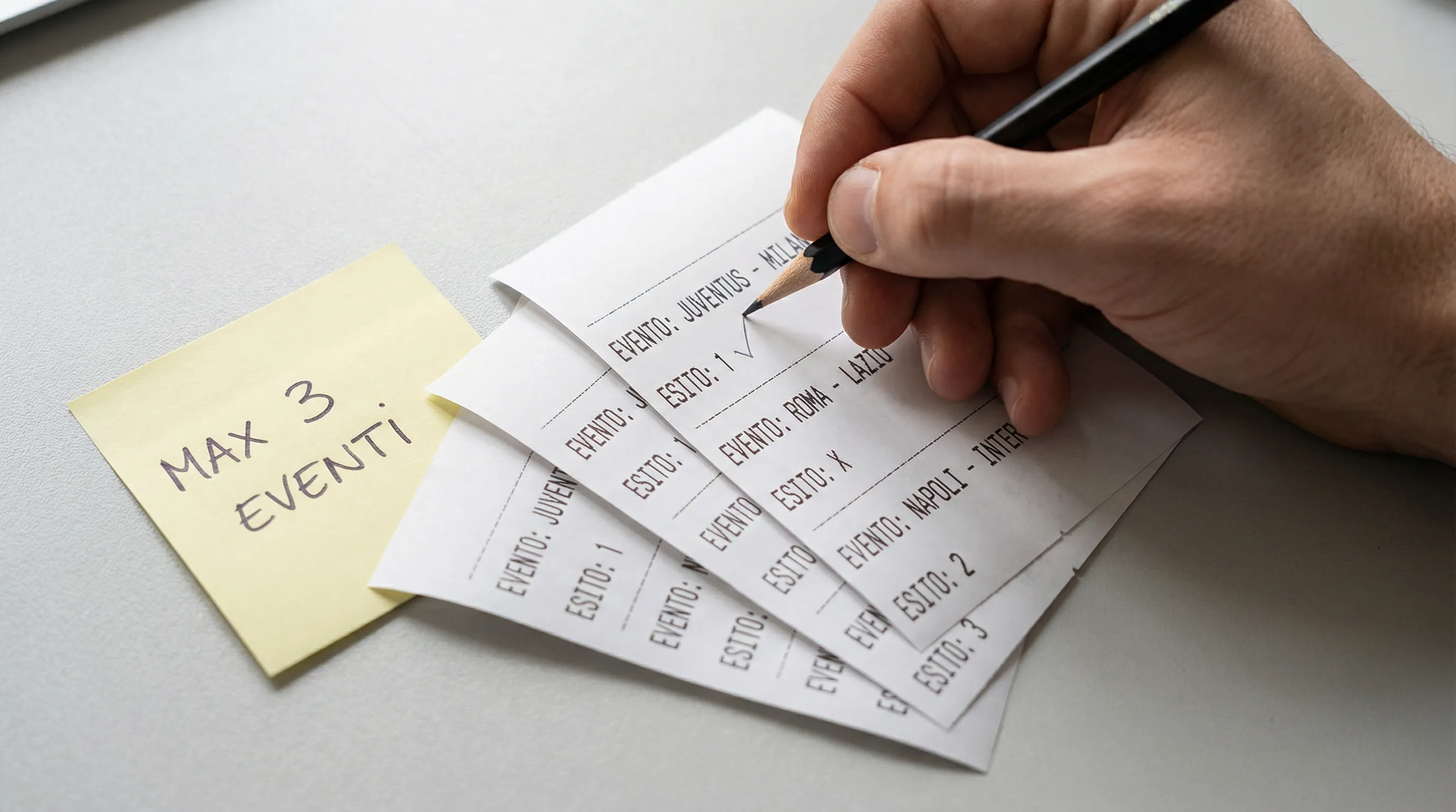 Schedina multipla di scommesse calcio con poche partite selezionate e strategia intelligente