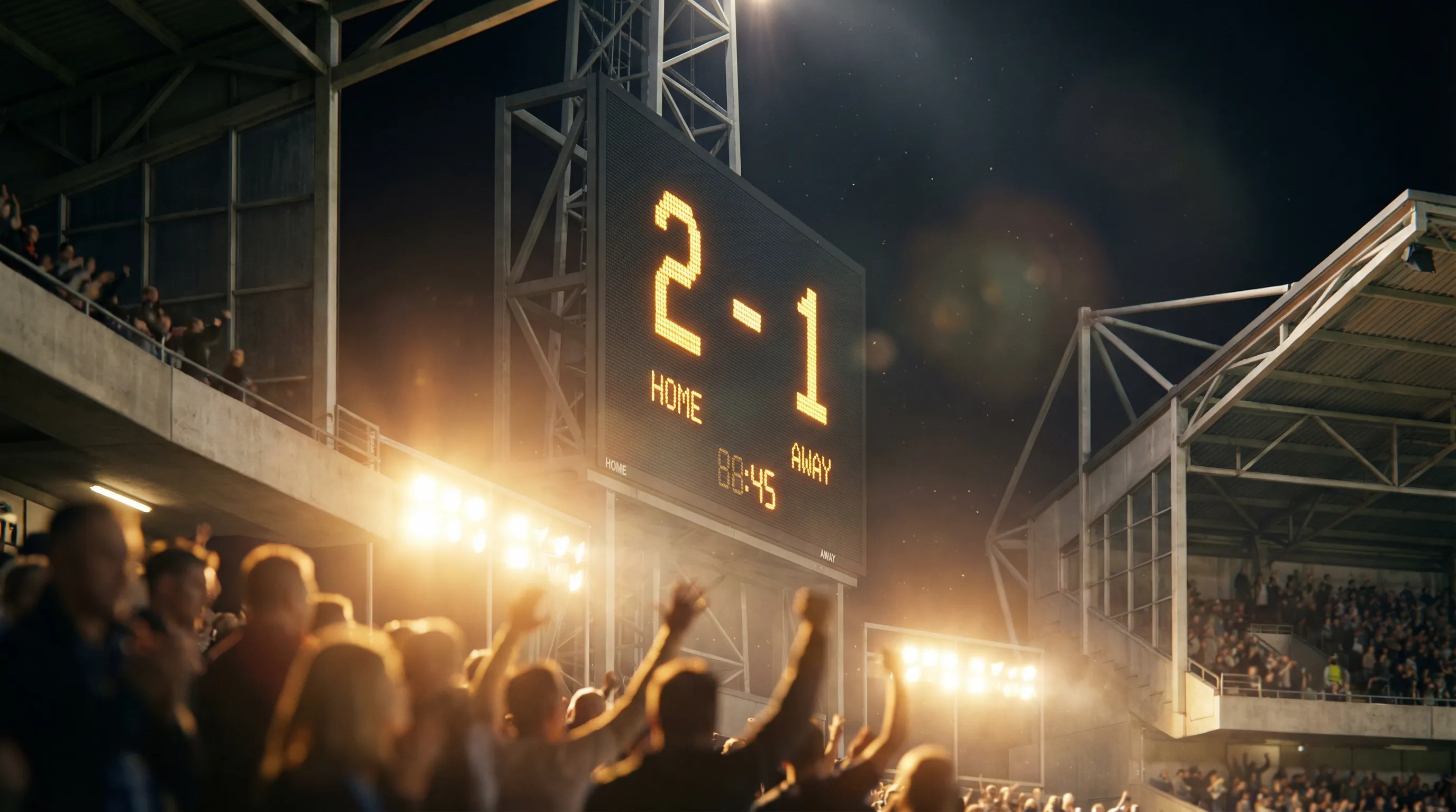 Tabellone segnapunti allo stadio con risultato di una partita di calcio per le scommesse sul risultato esatto