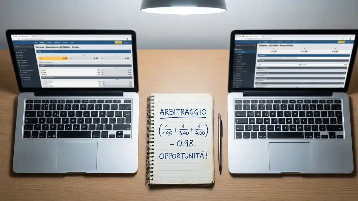 Due schermi affiancati con quote diverse sullo stesso evento per illustrare il concetto di sure bet